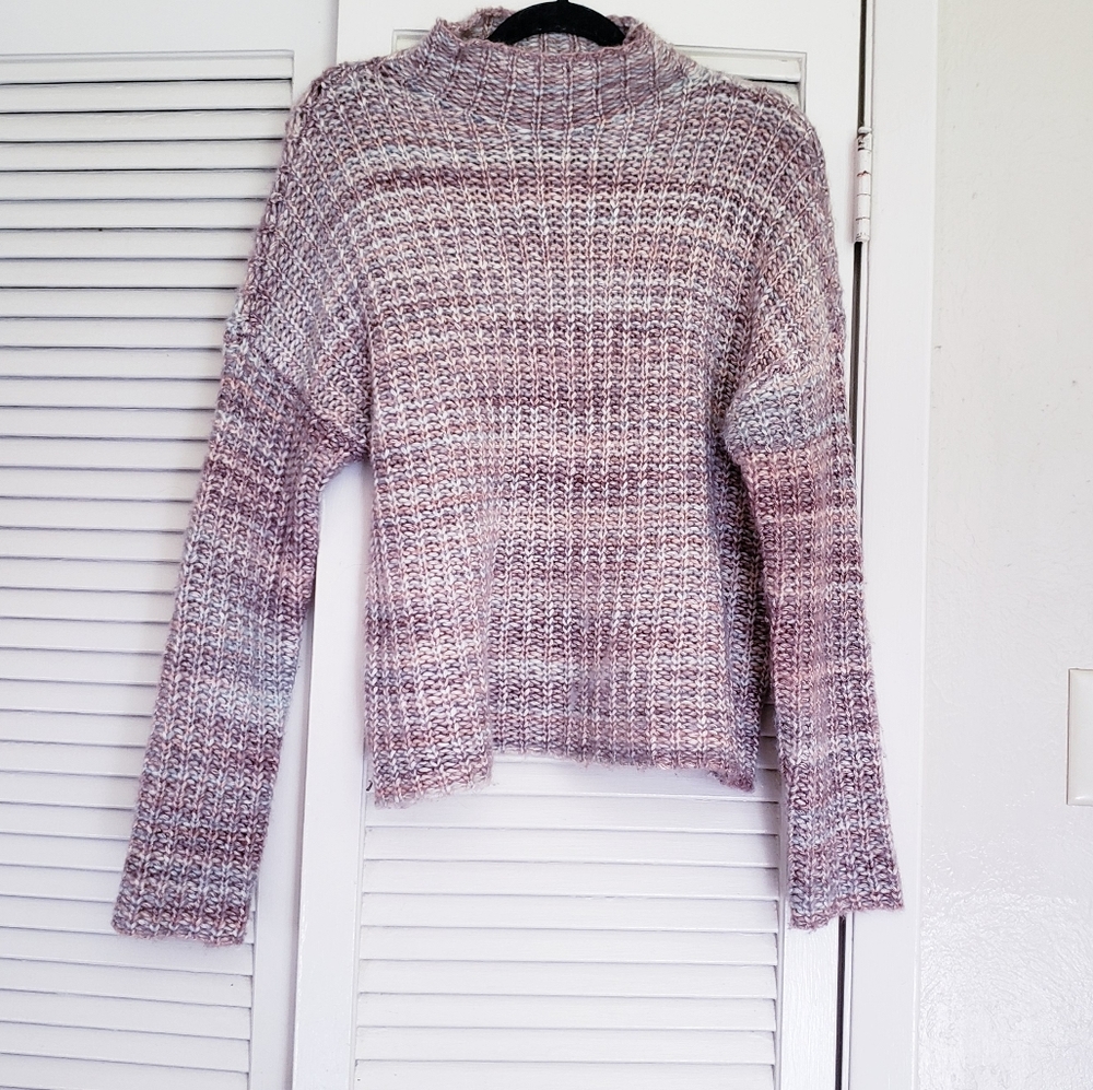 marled brown tan knit gradient crew sweater XS